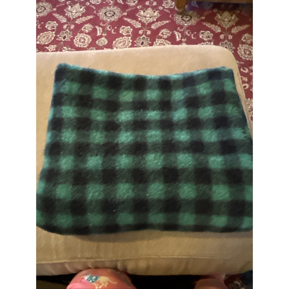 Vintage Kenwood Buffalo Plaid 100% Wool Blanket 72" X 54" Green & Black (TD)